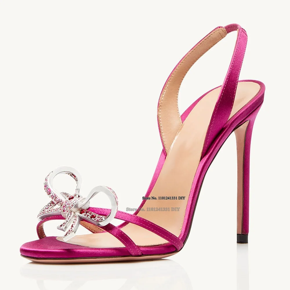 

Bling Bling Butterfly Knot Crystal Thin High Heel Sandals Women's Stilettos Summer New Sexy Women's Shoes White Strap High Heels