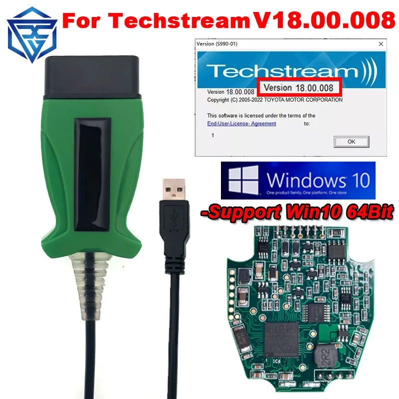 DLC3 18.00.008 Techstream для TOYOTA 2 TOYOTA2 TIS J2534 Passthru OBDII OBD2 автомобильный диагностический кабель сканер до 2022 лет