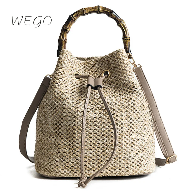 

Summer New Straw Shoulder Bag Fashion Bamboo Portable Bucket-shaped Woven Handbag One-shoulder Diagonal Bag