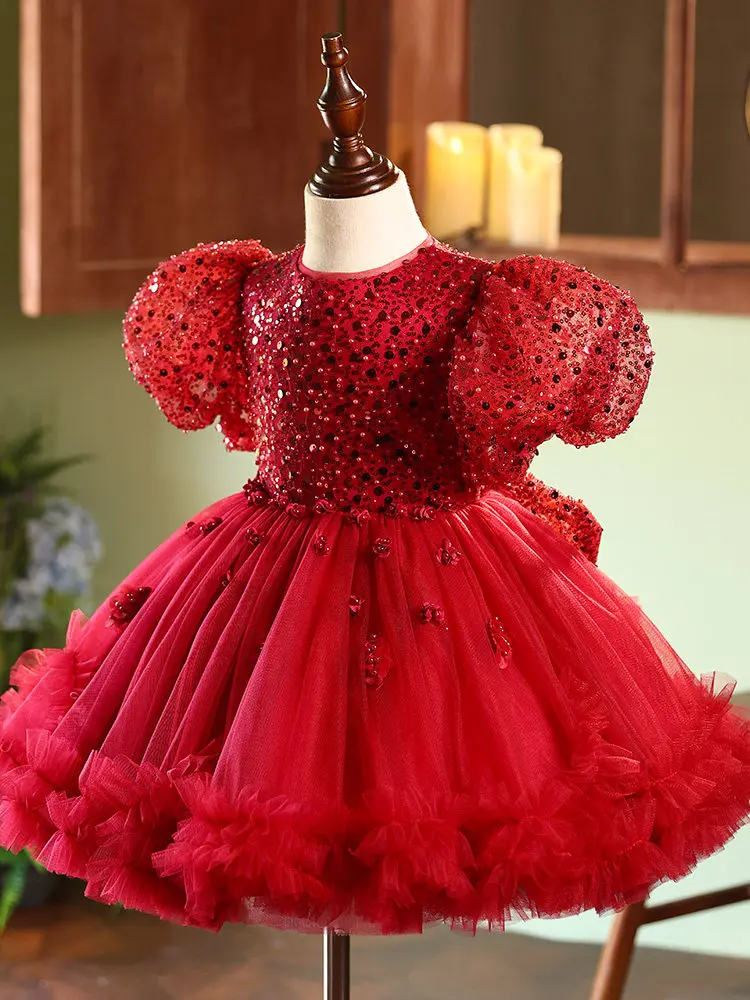 Фото Изысканное вечернее платье для девочек, красное, с эффектом люкс, для дня рождения, выступлений, наряд для подружки невесты на свадьбу №3