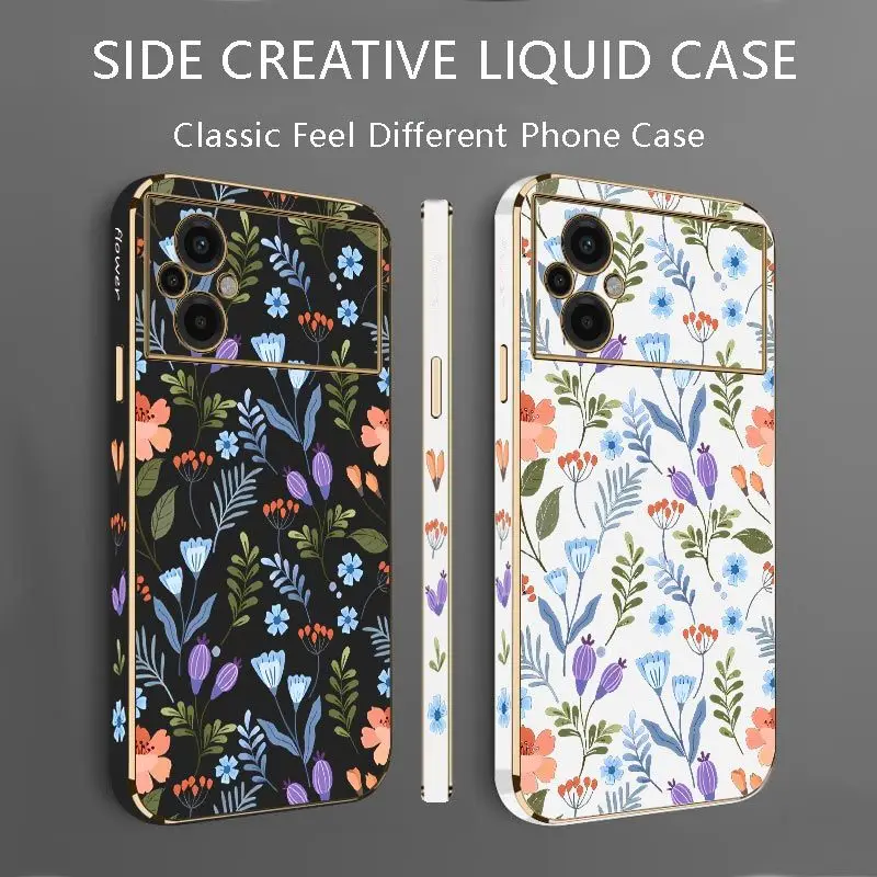 Exquisite Flowers Luxury Plating Phone Case For Xiaomi Poco M5 F4 F4 GT X4 X4 GT M4 Pro F3 X3 M3 X3 NFC X2 X3 Pro C40 Cover