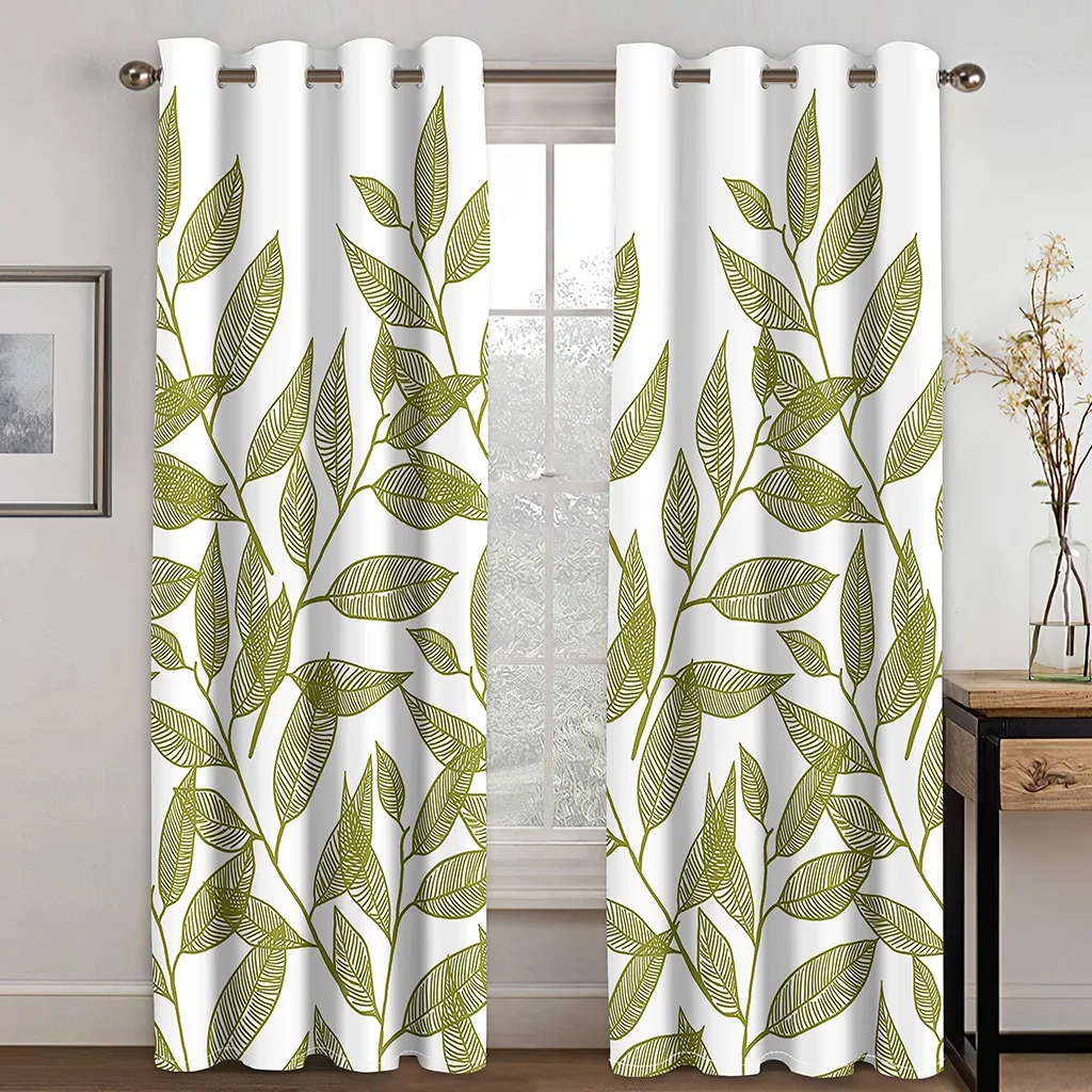 

Pointed Leaves 3D Print Design Wedding Decoration Curtains Personalized 50% Shading Soft and Smooth Curtain Home Landscape 2pcs