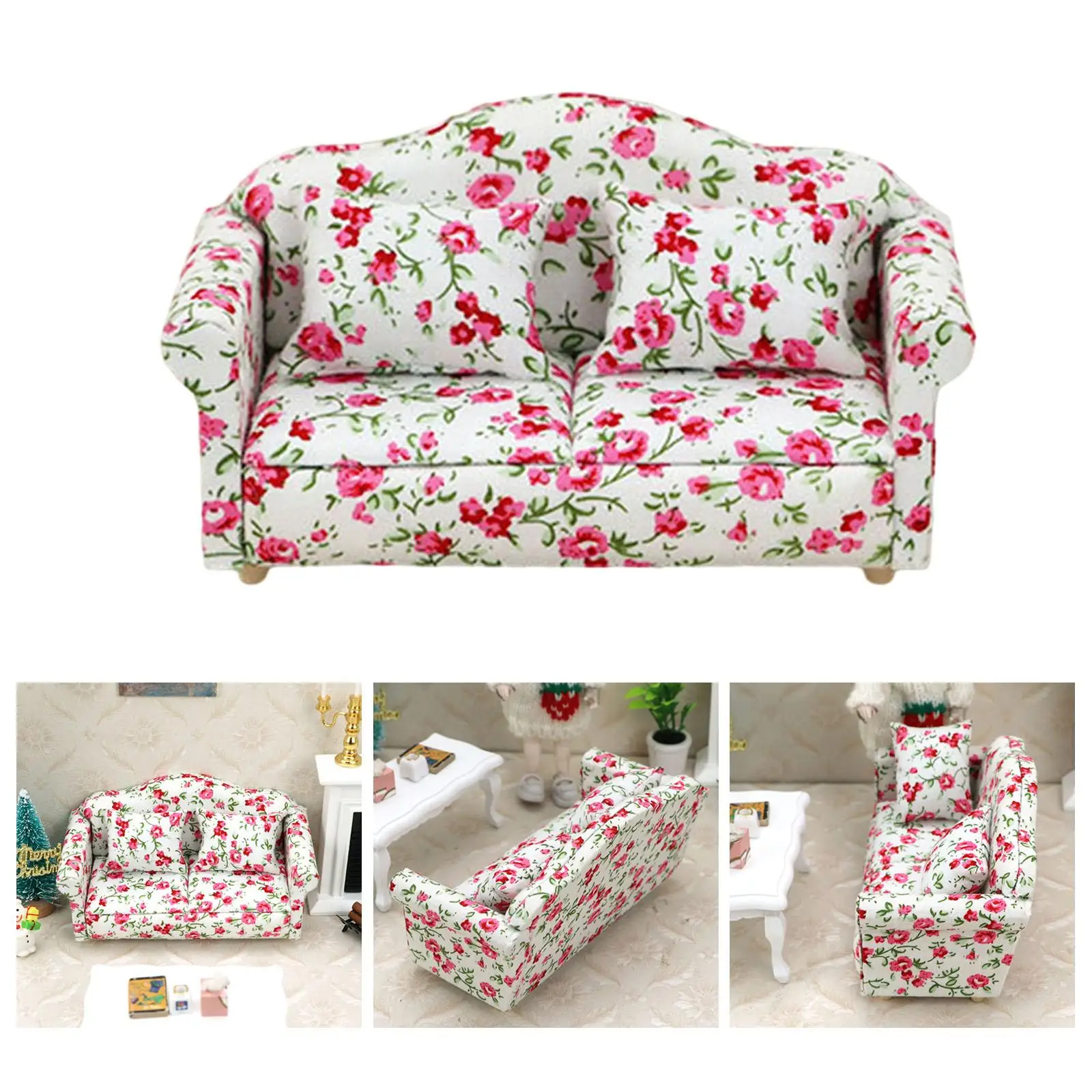

Dollhouse Sofa Miniature 1/12 Life Scene Canapé Double Pour 3-6 Ans