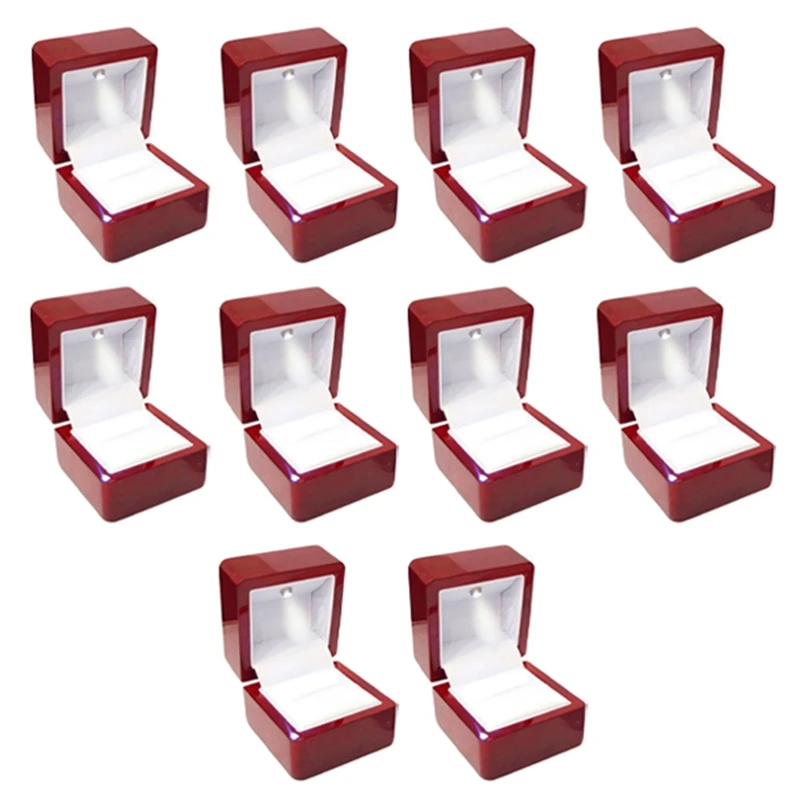 

10X Rings Display Box Storage Soft Velvet Tray Case Holder Stand Display Show Jewelry Organiser LED Light Ring Box