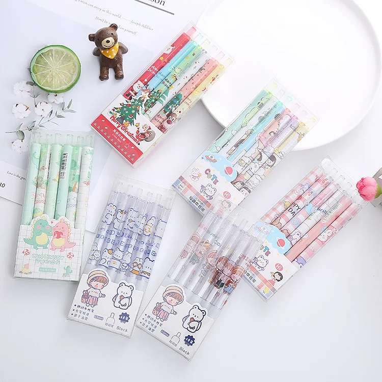 

6PCS Kawaii Animal Christmas Press Black Ink Gel Pen Bullet Tip 0.5mm Color Office Child Stationery School Supply for Writting