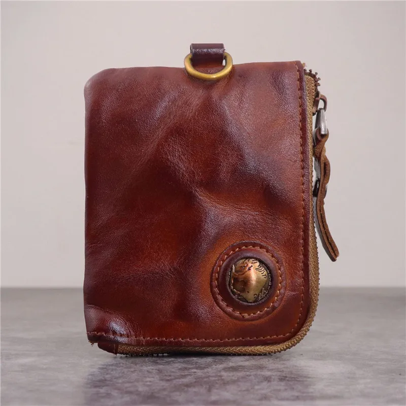 Vintage designer genuine leather men women's small wallets fashion casual natural real cowhide key case card case coin purse