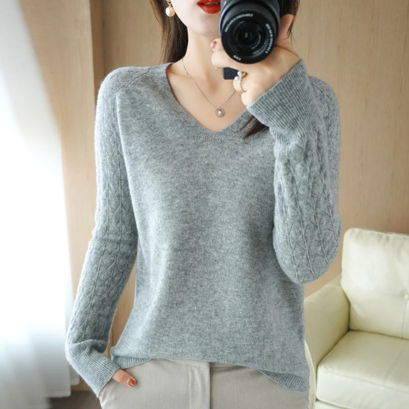 

V-Neck Sweaters Women Autumn Winter Long Sleeve Knitted Pullovers Female Cashmere Bottoming Jumpers Tops
