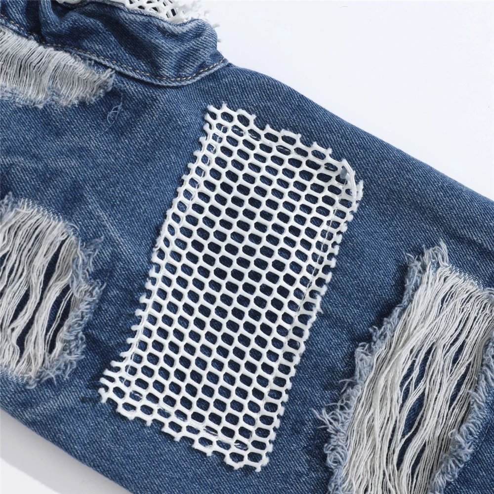 Vintage Denim Pants 2023 Men Streetwear Retro Ripped Grid Patchwork Denim Pant Jeans HipHip Casual Joggers Trousers Jeans