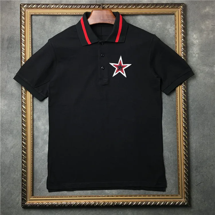 

New Novelty 19ss Men Punk Embroidery star striped collar Fashion Polo Shirts Shirt Hip Hop Skateboard Cotton Polo Top Tee #F51