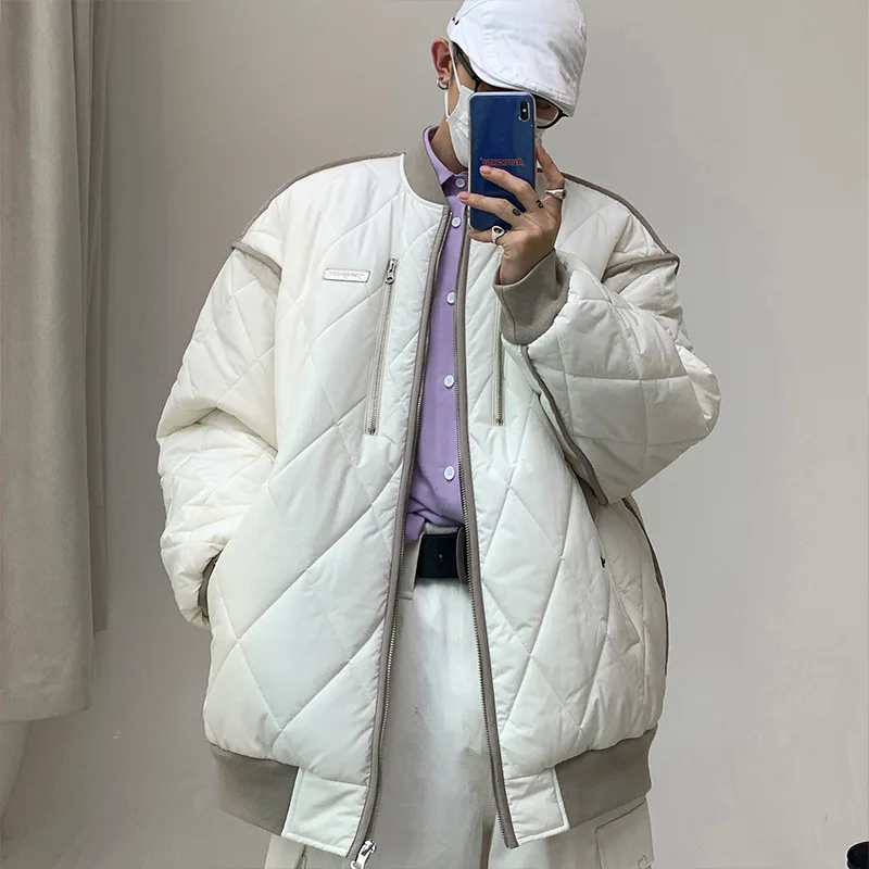 Mens Jacket 5xl Jacket Men's Large Baseball Cotton Jacket Youth Color Contrast Splicing Diamond Plaid Stand Collar Cotton Jacket