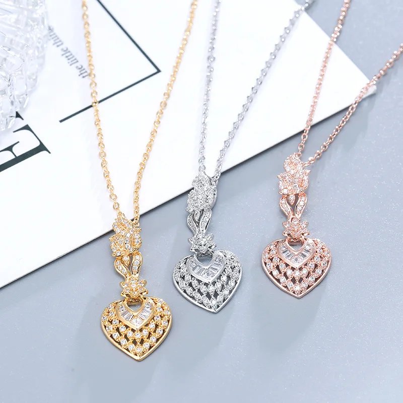 

Ladies Fashion Leaves Peach Heart-Shaped High Quality Gold-Plated Necklace AAA Zircon Party Gift Bride Jewelry
