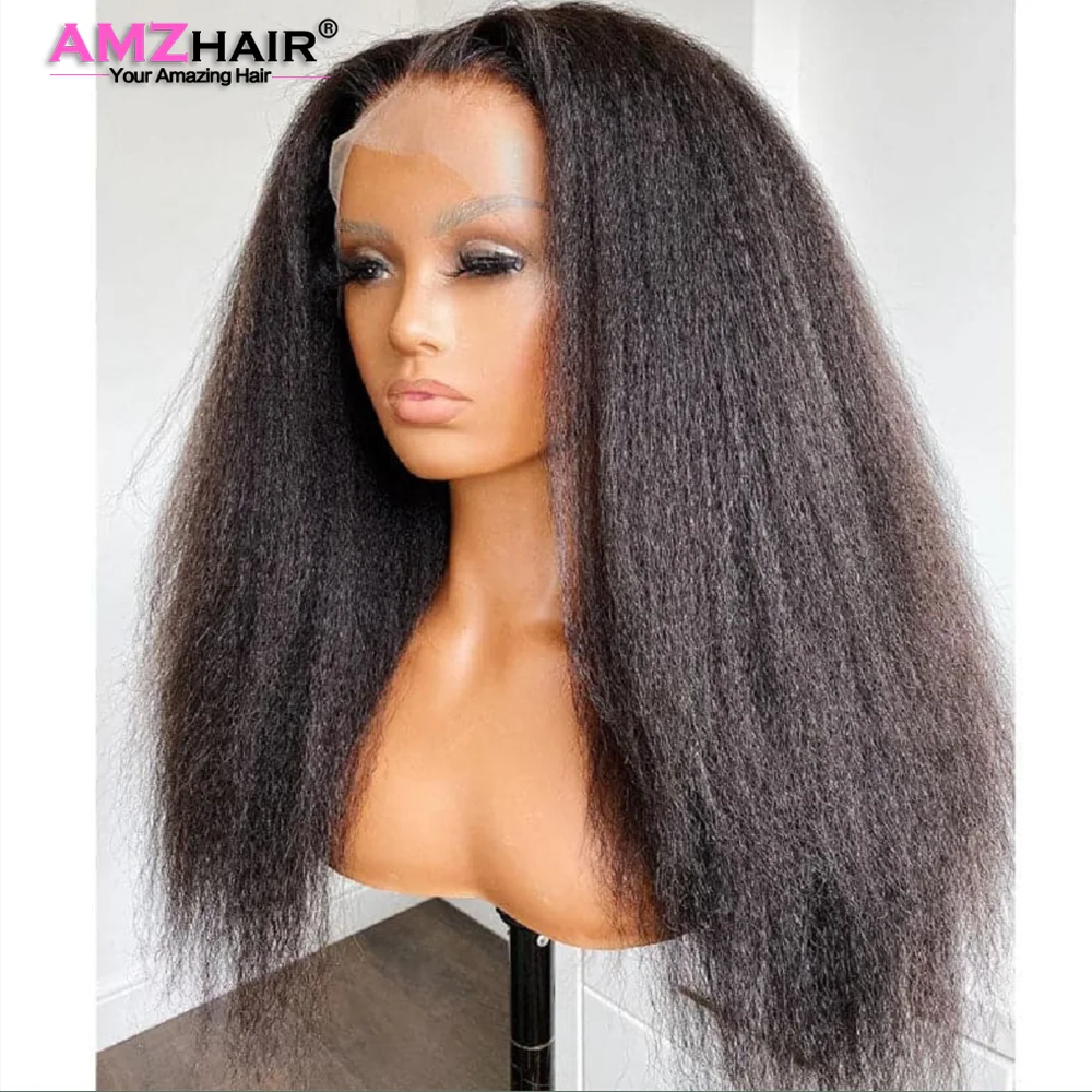 

Hd Transparent Kinky Straight 13x4 Lace Frontal Wigs Pre Plucked Yaki Glueless Brazilian 4x4 Lace Closure Human Hair Cheap Wigs