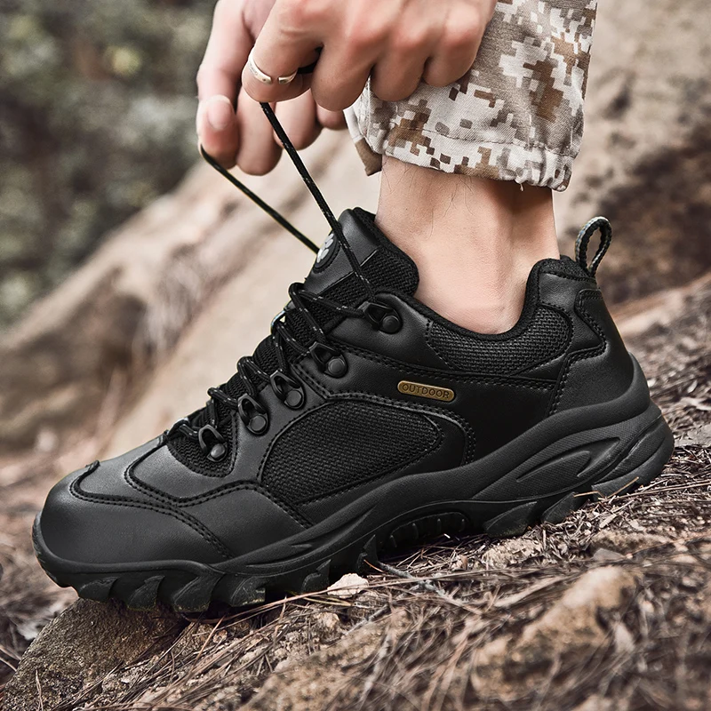 HIKEUP Men Hiking Shoes Male Trekking Mountain Sport Waterproof Climbing Outdoor Men Leather Sneakers Plus Size