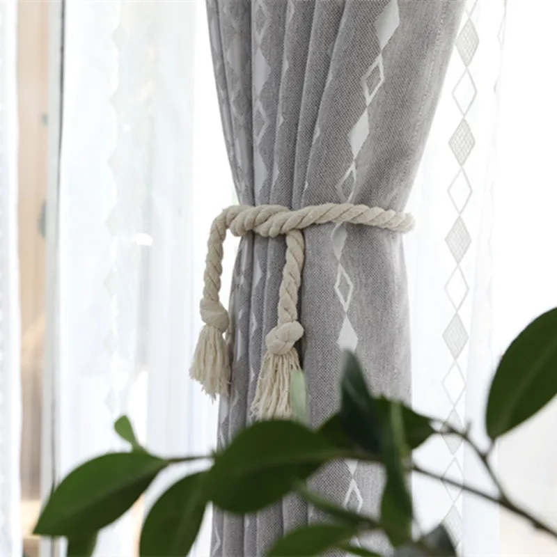

Modern Gray Thick Blackout Curtains for Living Room Bedroom Linen Diamond lattice Curtain Drapes Home Decor Customize