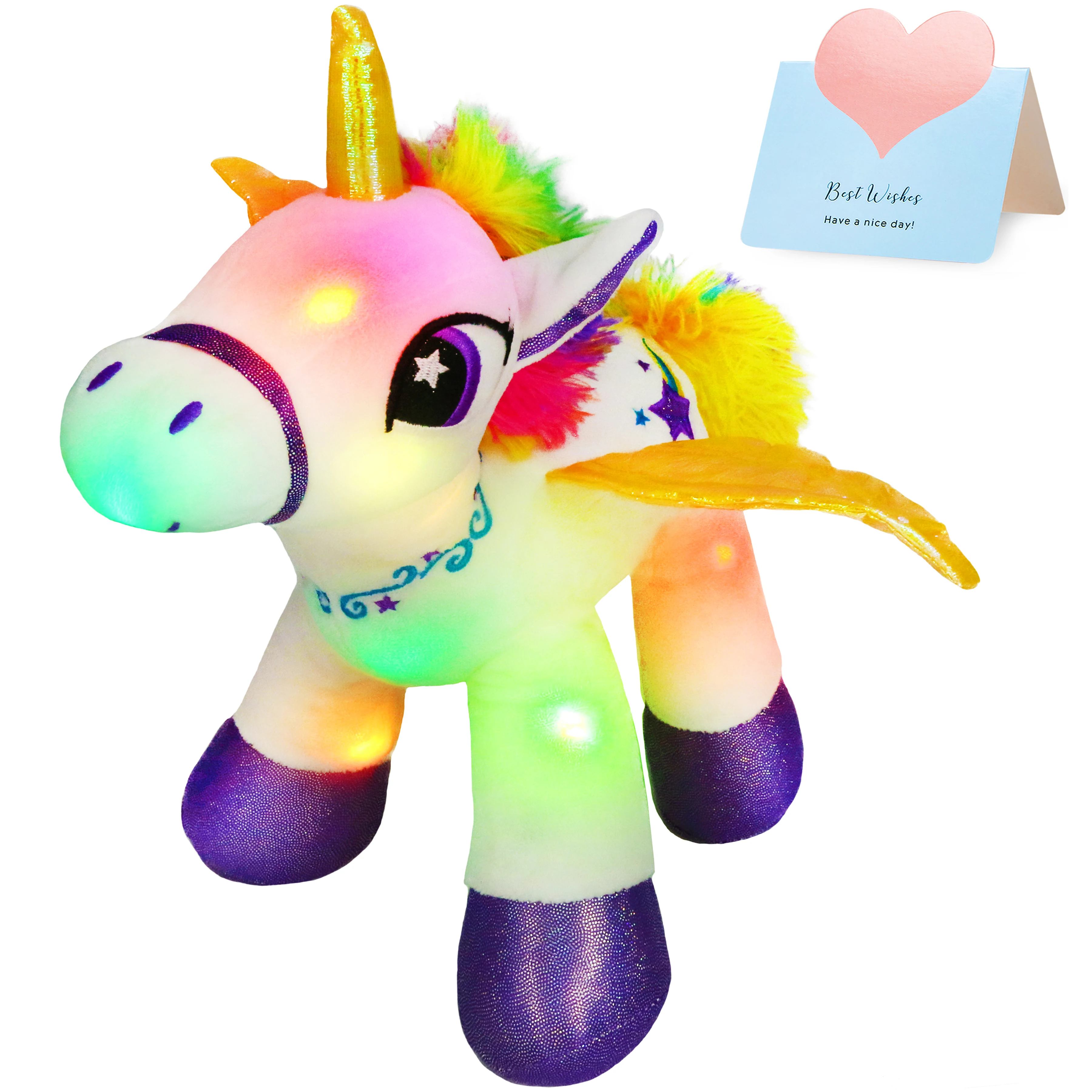 

35cm Luminous Unicorn with Wings Plush Toy LED Light White Cute Soft Stuffed Animals for Girls Birthday Gift Room Decor Toy