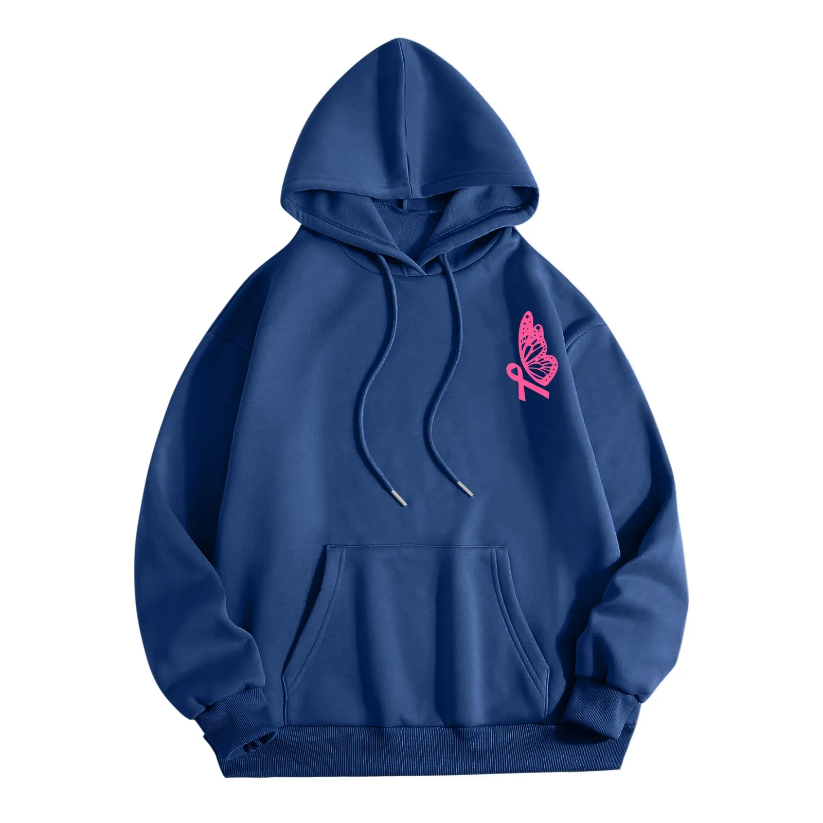 

Women Oversize Hooded Sweetshirts Drawstring Pocket Long-Sleeve Pullover Butterfly Printed Solid Color Hoodies Casual Clothing