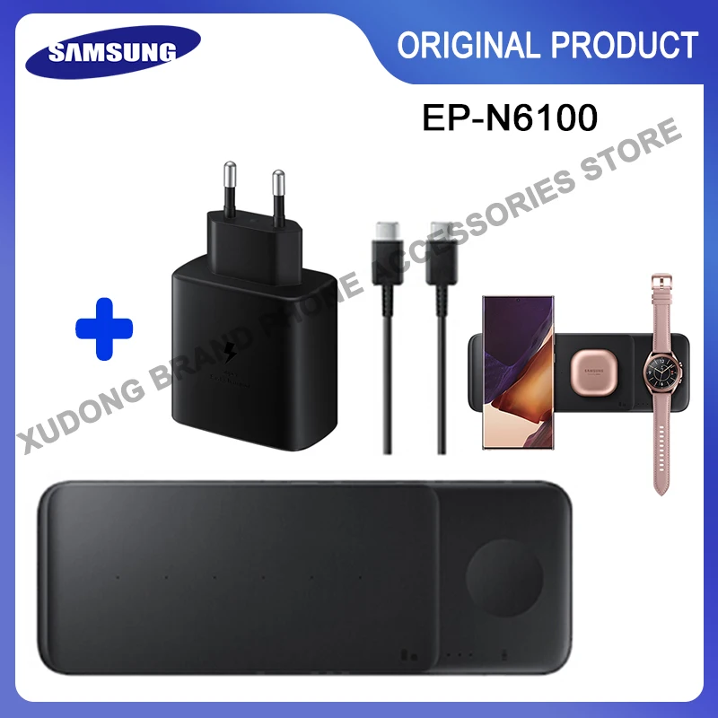 Original Samsung EP-P6300 3 In 1 Fast Wireless Charger Trio Pad for Galaxy S22 S21 Galaxy Phone Galaxy Watch 4 3 Buds Live PRO 2
