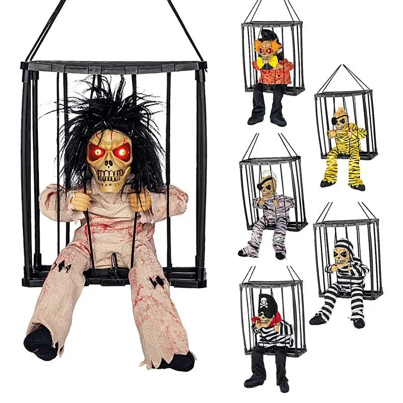 

Halloween Decoration Skeleton Toy Flashing Light Sound Doll Scary Talk Prisoner Ghost Haunted House Horror Party Props Supplies