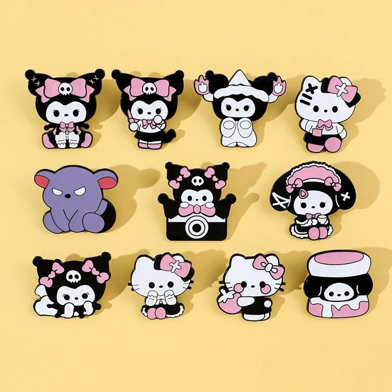 Японский милый мягкий металлический значок Sanrio KT Cat Kuromi брошь из сплава сумка для