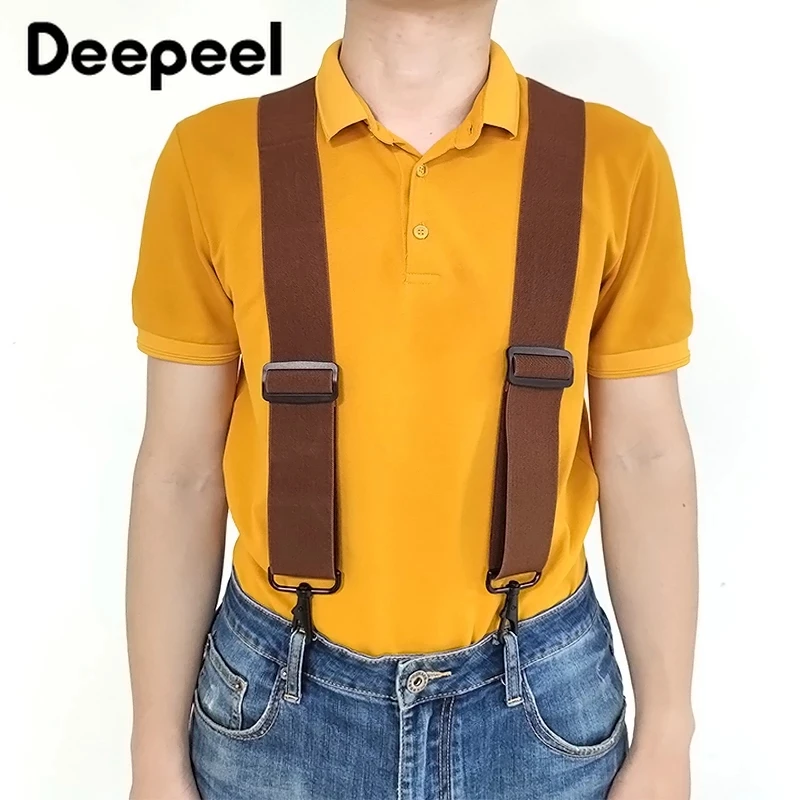 1Pc Deepeel 5*120cm New Fashion Wide Men's Suspender Black Hook Buckle 4 Clip Stretch Male Jockstrap Work Braces Accessories