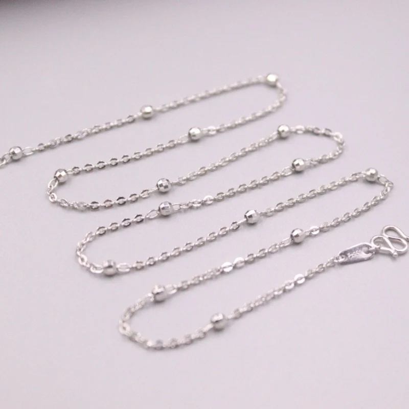 

Real Pure Platinum 950 Chain Women Lucky Laser Beads O Link Necklace 4.8g /44cm
