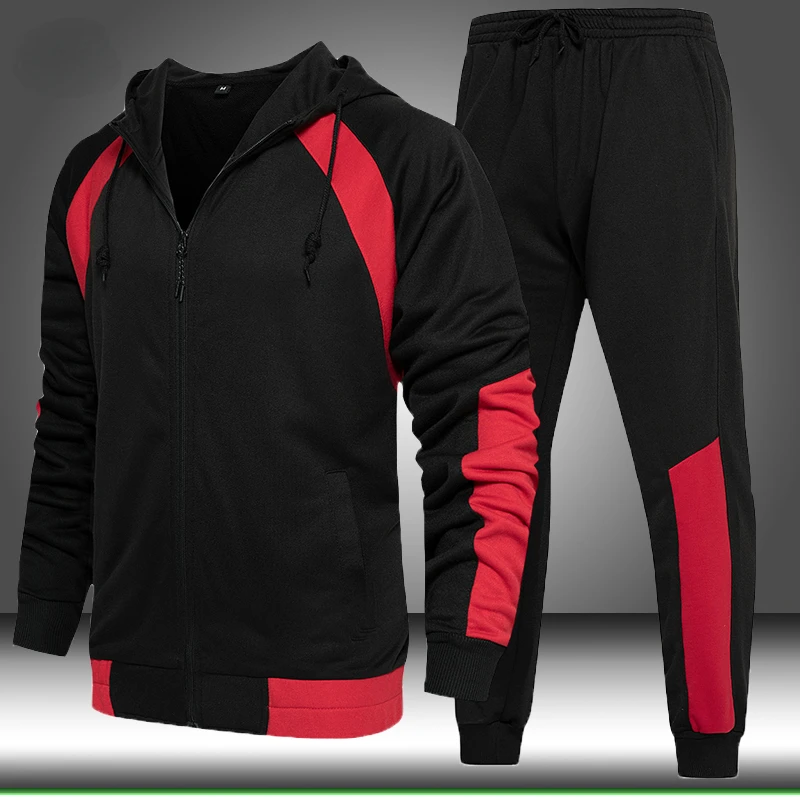 

Tracksuit Patchwork Sets Men 2 Pieces Set Sweatshirt + Sweatpants Sportswear Zipper Hoodies Mens Autumn Winter Jogger Track Suit