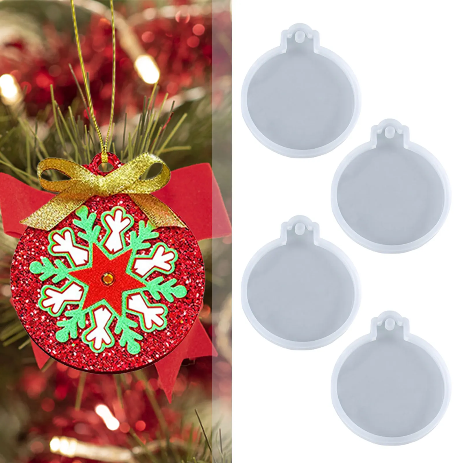 

Round Silicone Molds 4 Pieces Round Christmas Ornaments Pendant Molds DIY Christmas Party Decorations Craft Jewelry Key Rings