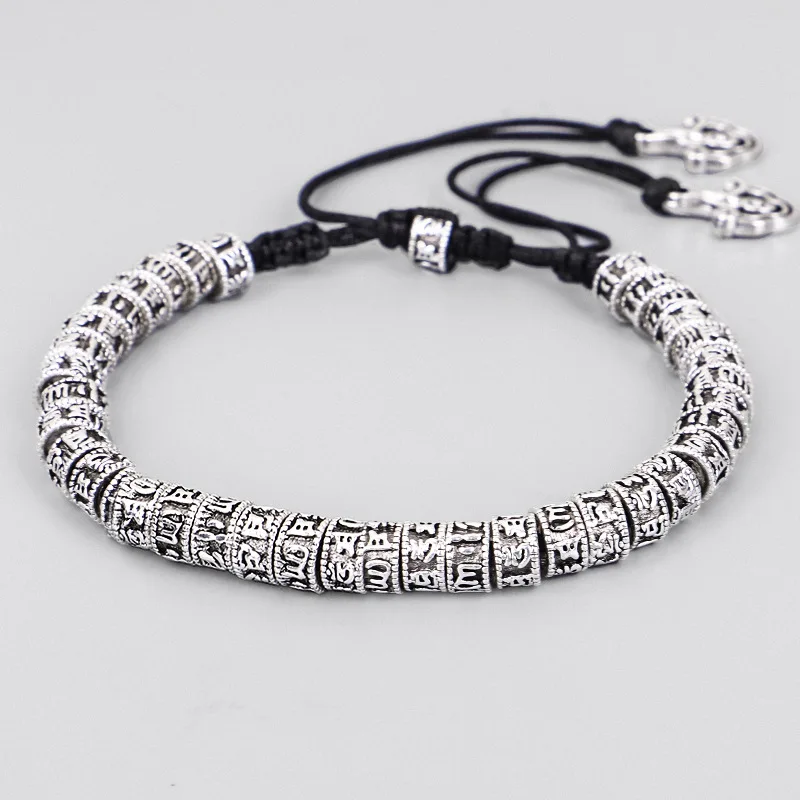 

Woozu Tibetan Buddhism Six Words Mantra Cotton Bracelet Handmade Rope Knot Amulet Beads Bracelet For Men