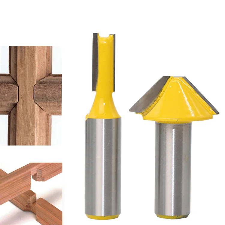 

2PC/Set 1/2" 12.7MM Shank Milling Cutter Wood Carving Carbide Tenon Cutting Bits Knife Flat-bottomed V Shape Window Router Bit