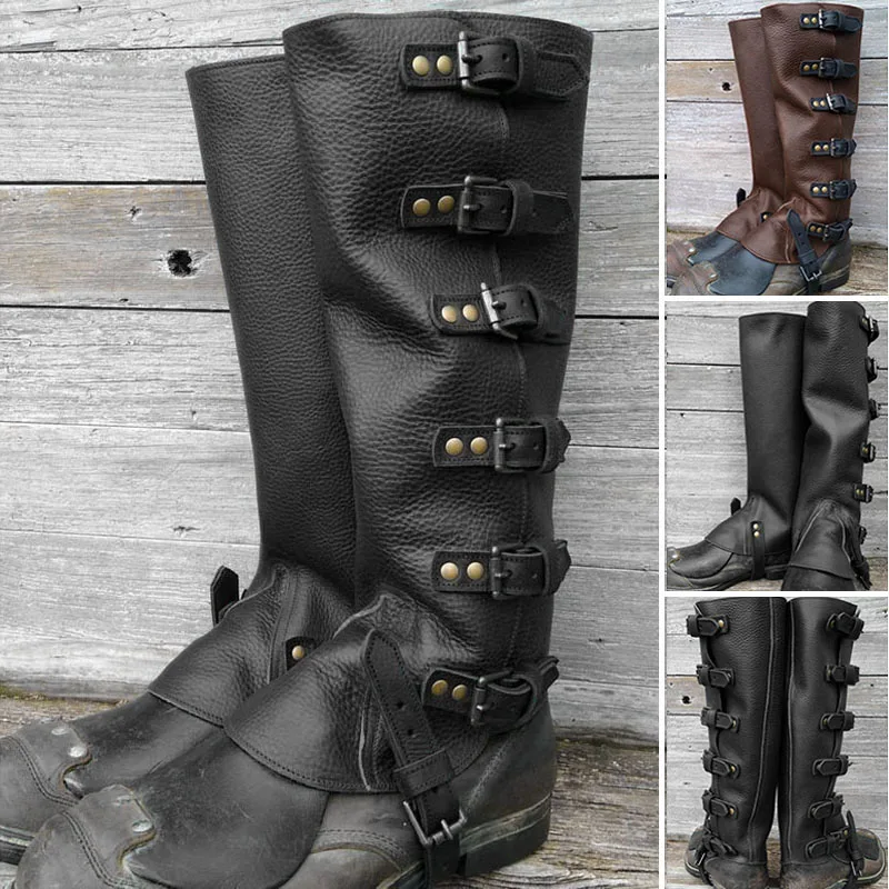 

Medieval Viking Knight Pirate Leg Armor Steampunk Shoes Boots Cover Hiking Gaiter PU Leather Greaves Half Chaps Cosplay Costume