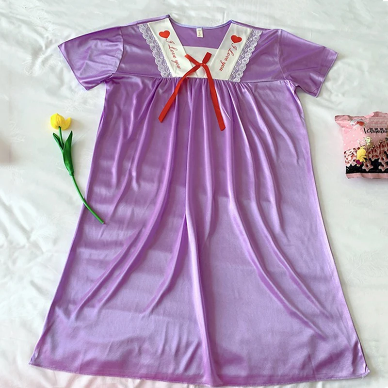 2 Pcs/Lot New Summer Ladies Short Sleeve Nightdress Noble Fashion Pajamas Cute Ice Silk Ladies Homewear Size M L XL XXL XXXL 4XL