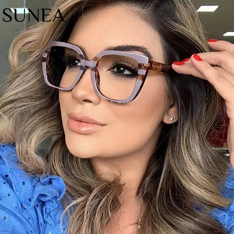 

Retro Square Women Glasses Frame Fashion Oversized Clear Anti-blue Light Eyewear Men Spring Hinge Optical Frame