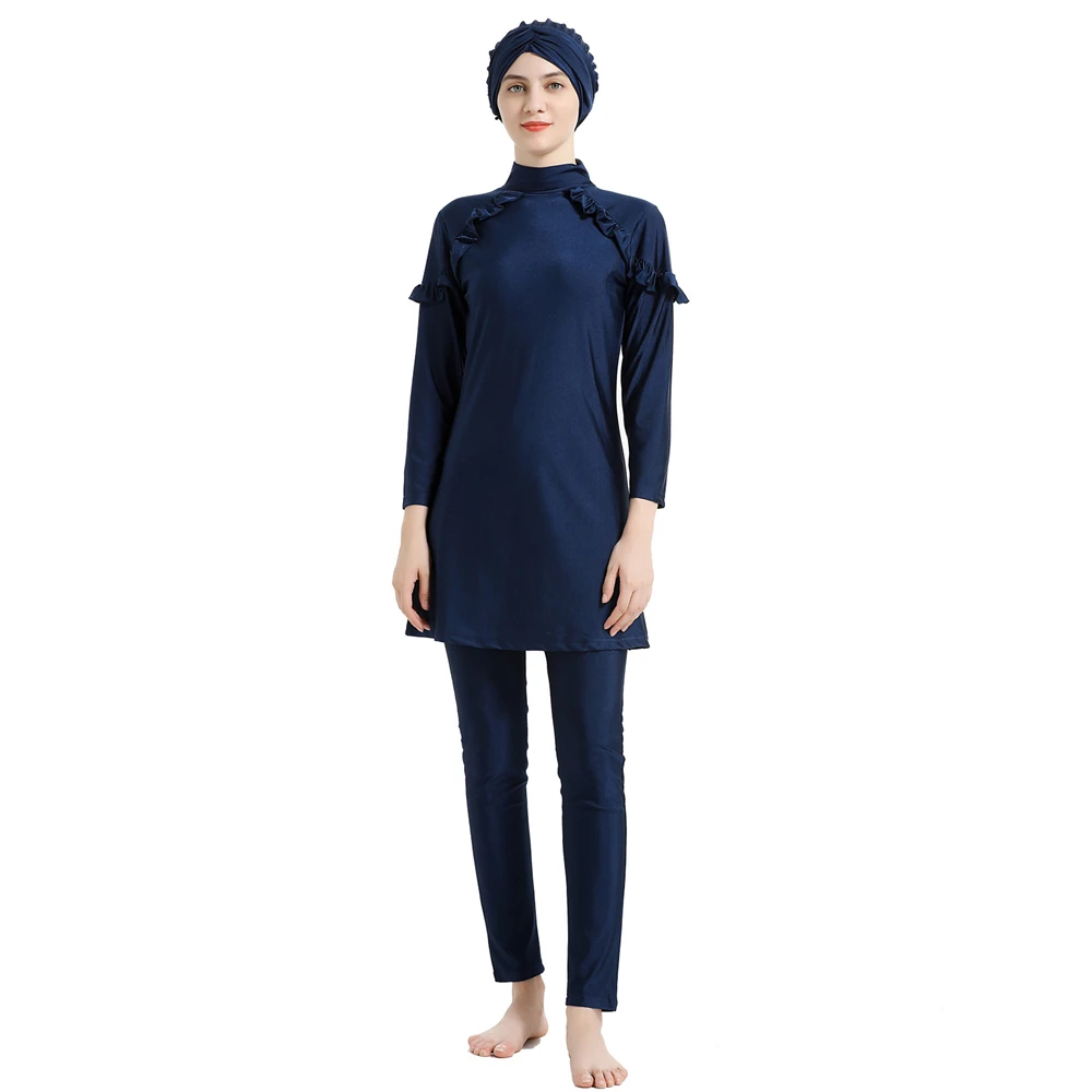 

Muslim Women 3 Piece Set Swimsuit Ruffles Burkini Modest Hijab Swimwear Islamic Bathing Suit Burkinis Swim Robe Maillots De Bain