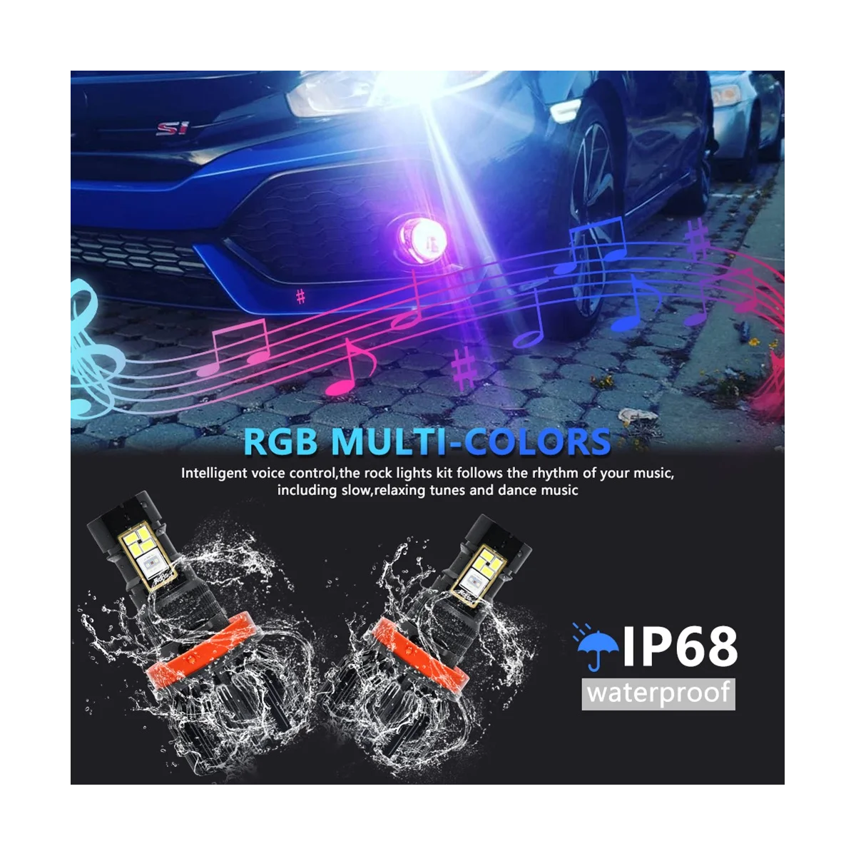 

Автомобильная светодиодная лампа, RGB, управление через приложение по Bluetooth, разные цвета, лампы для противотуманных фар, 9012
