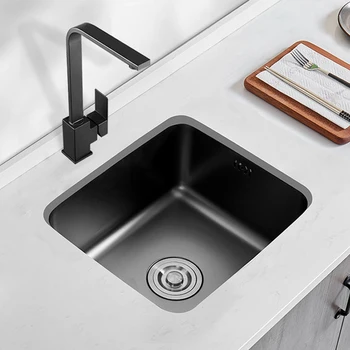 Black Small Bar Sink  Nano 304 Stainless Steel Kitchen Sink Undermount Single Bowl For Home Improvement With Drain Accessories 1