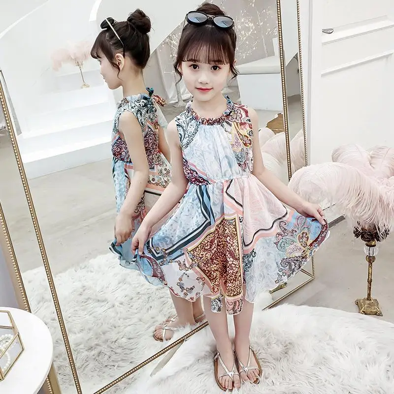 

2022 New Girls Dress Bohemian Summer Dress for Girls Casual Girls Beach Sundress Teenage Kids Teen Clothes 8 4 2 3 10 11 12 Year