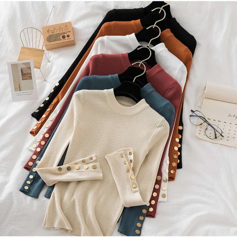 

Модные вязаные свитера, женские топы, джемпер, осенне-зимний облегающий пуловер на пуговицах с длинным рукавом, свитер-рубашка, одежда Y2k
