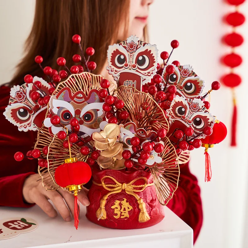 

Simulation Holly Red Fruit New Year Spring Festival New Year Gifts New Year Decorations Simulation Flower Blessing Bucket Set