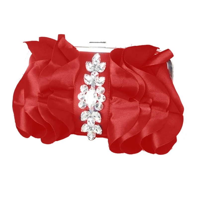 

Chain Evening Clutch Bag Pleated Silk Handbag Crystal Clutch Purse Shoulder Bag