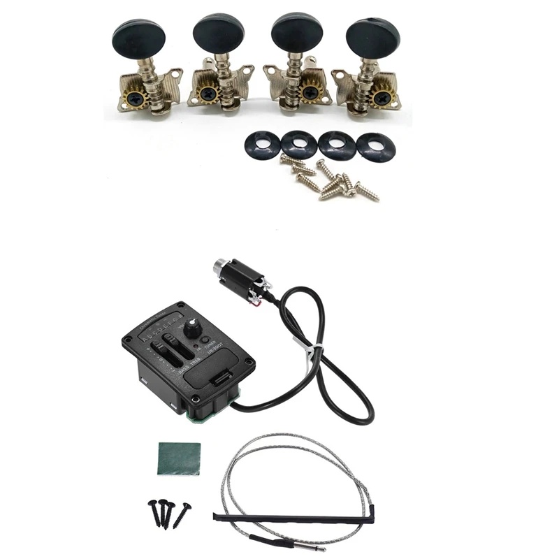 

1 Set Uk-300T Ukulele Piezo Pickup Preamp 2-Band Eq Equalizer & 4 Pcs Metal Opened Ukulele Uke Tuning Pegs Tuners