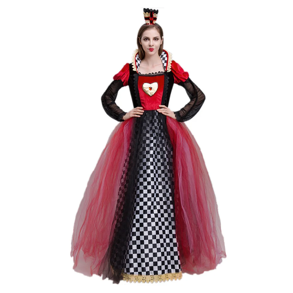 

Queen Of Hearts Red Queen Cosplay Costume Outfits Halloween Carnival Suit