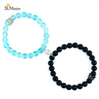 2pcsset new trendy couple bracelet magnetic romatic natural stone couple distance bracelets healing crown lovers jewelry gift