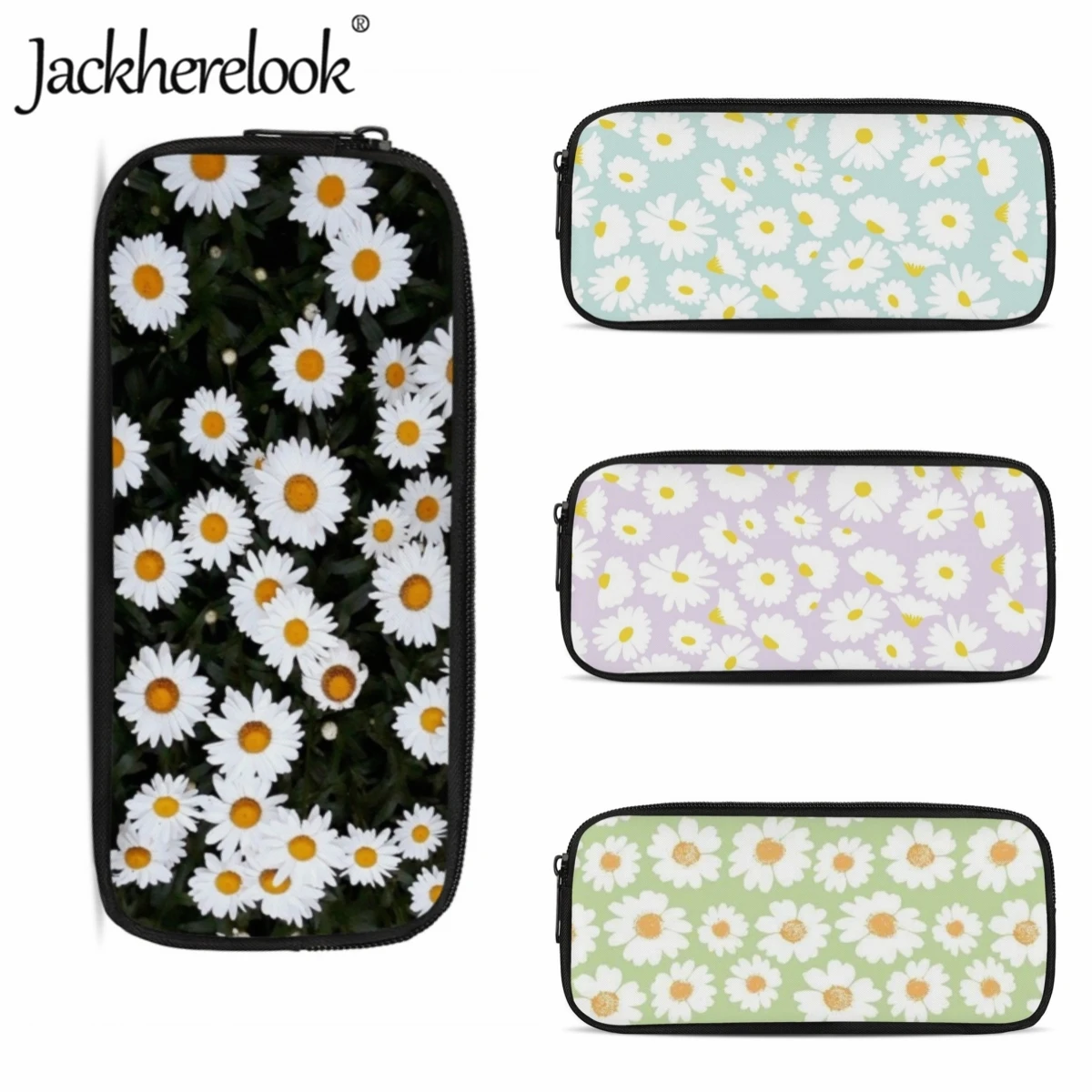 

Jackherelook Simple Elegant Daisies Pattern Children's Pencil Cases Girl's Makeup Bag Practical Fashion Stationery Organizer