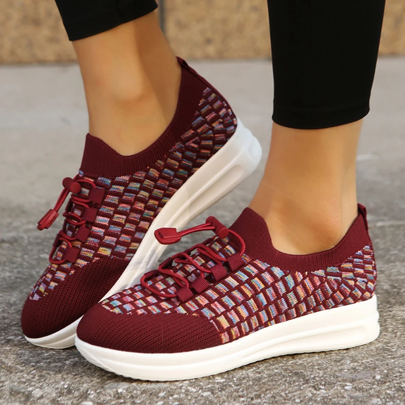 

Women Sneakers Mesh Flats Platform Casual Weave Sports Shoes 2022 New Trend Breathable Fad Knitting Women Walking Running Shoes