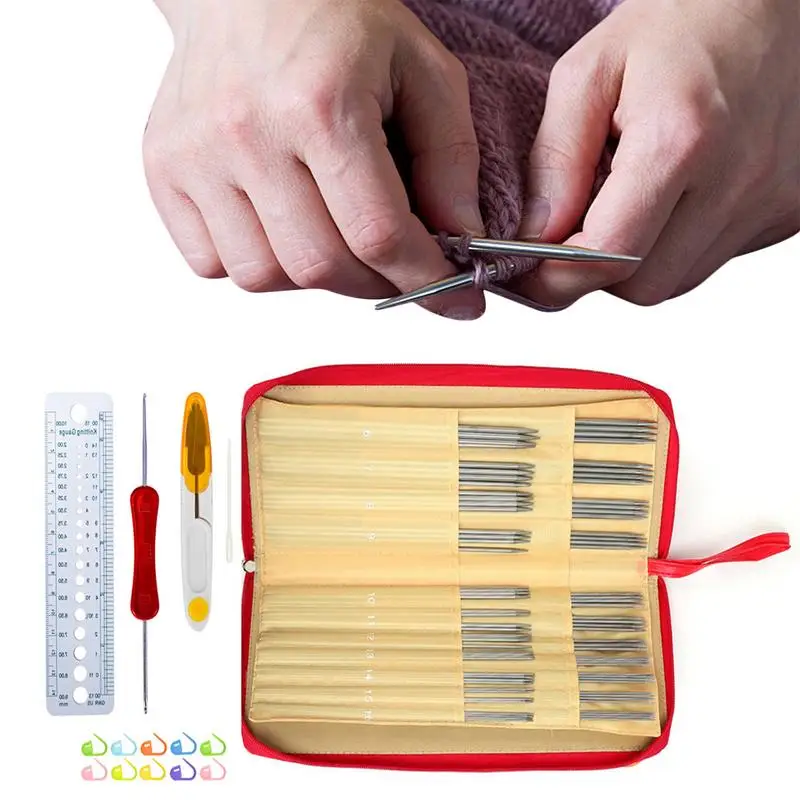 

Knitting Needle Set Stainless Steel Sweater Knitting Needles Crafts Yarn Tool Sets Knitting Needles Kit With Needles Storage Bag