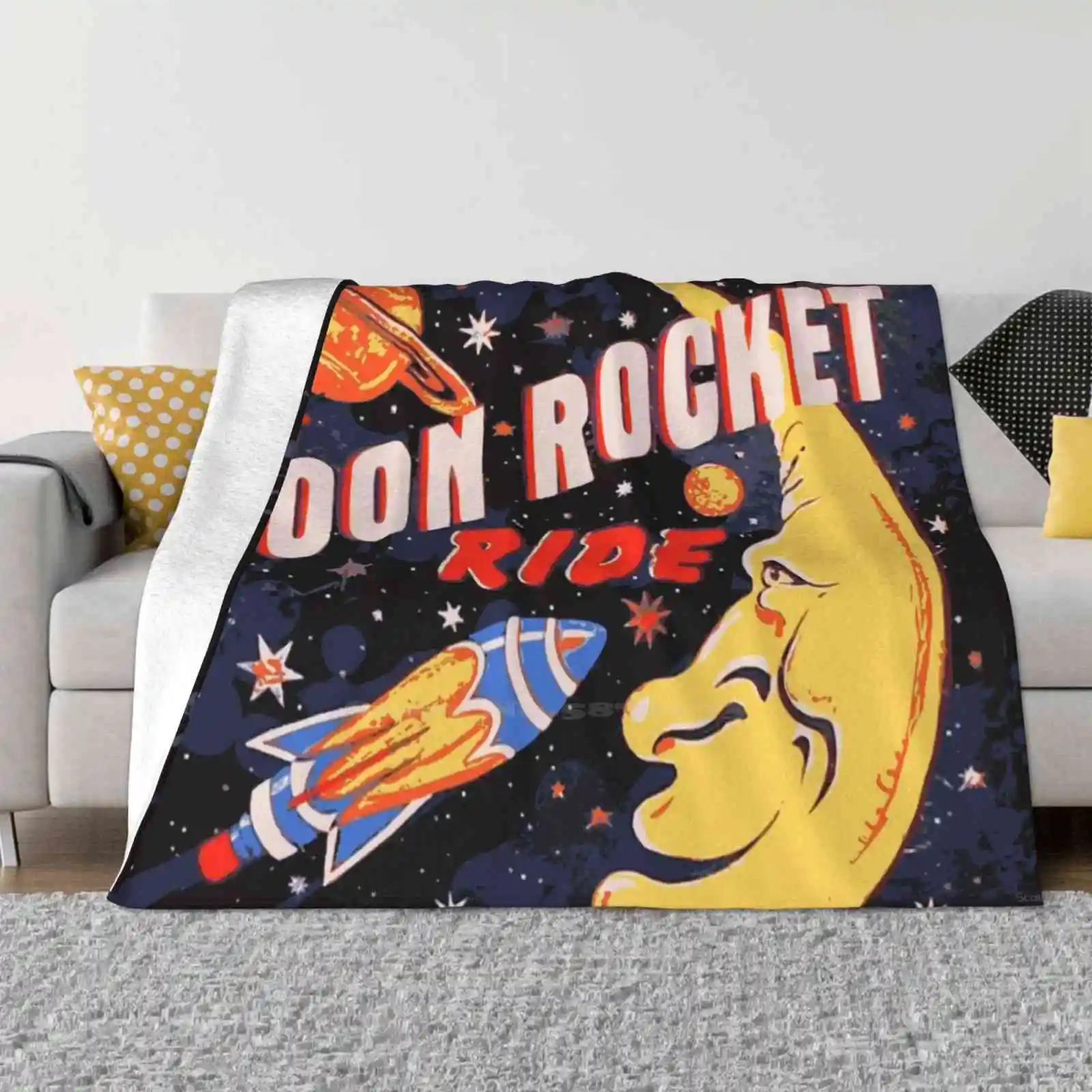 

Rocket Moon Ride ( Vintage ) New Selling Custom Print Flannel Soft Blanket Space Ship Carnival Rocket Moon Ride Space Rocket