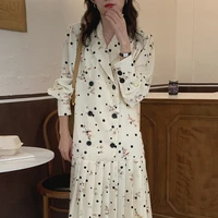 casual suit collar pleated dress women double breasted polka dot floral loose midi dress female clothing spring 2022 vestidos