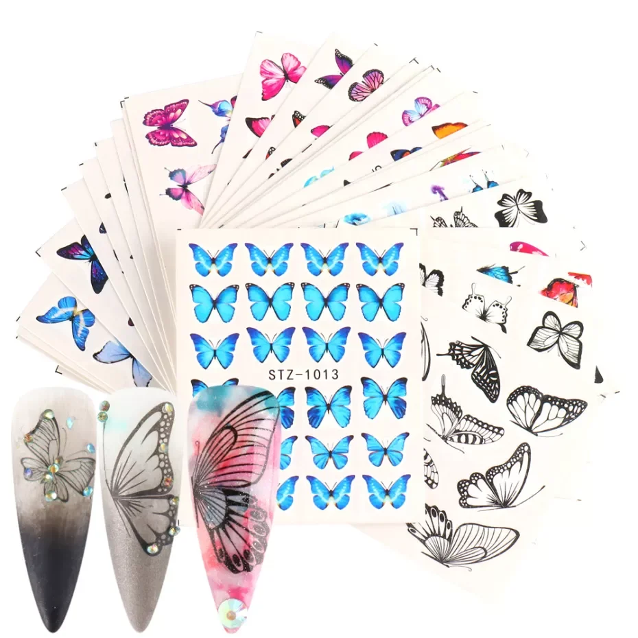 

12 or 30pcs Set Sticker on Nails Flower Butterfly Water Transfer Decal Anime Leaf Foil Manicure Nail Design Slider NFSTZ982-1017