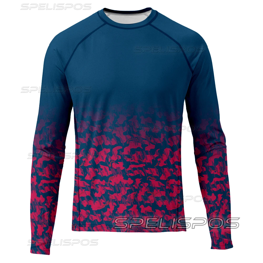 

SPELISPOS Men Round Neck Fishing Jersey Hiking Tops Lightweight Thin Breathable Performance UPF 50+ Print Long Sleeve Shirt