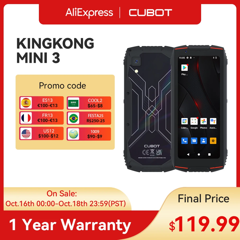 Cubot Kingkong Mini 3 Smartphone 4.5 "Helio G85 Octa-Core 6Gb + 128Gb Dual Sim 4G Nfc Cellulare Robusto Impermeabile
